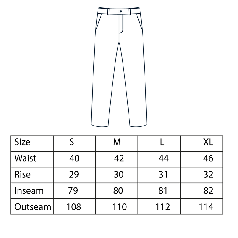 Size chart for Ecru Slacker Pants