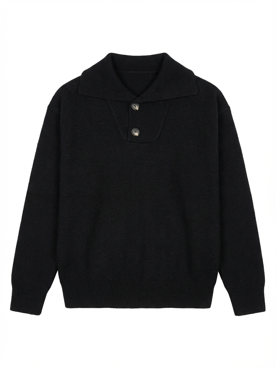Black Button Collar Knit Sweater
