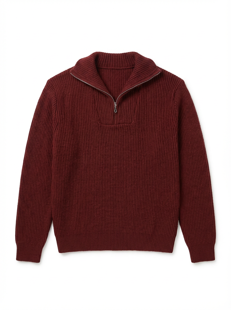 Burgundy Knitted Quarter Zip