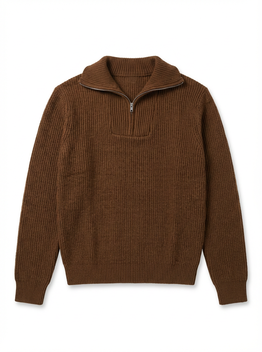 Brown Knitted Quarter Zip