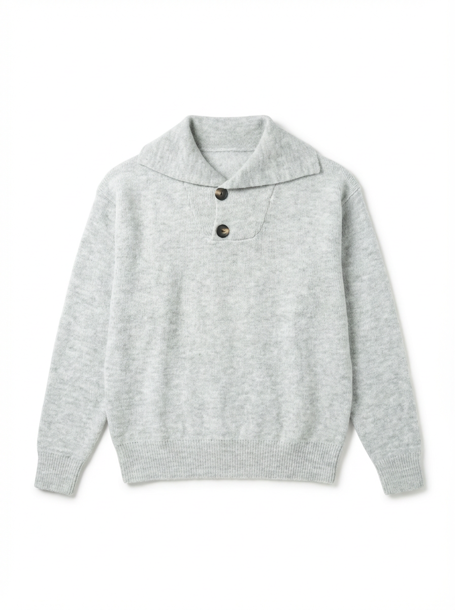 Gray Button Collar Knit Sweater