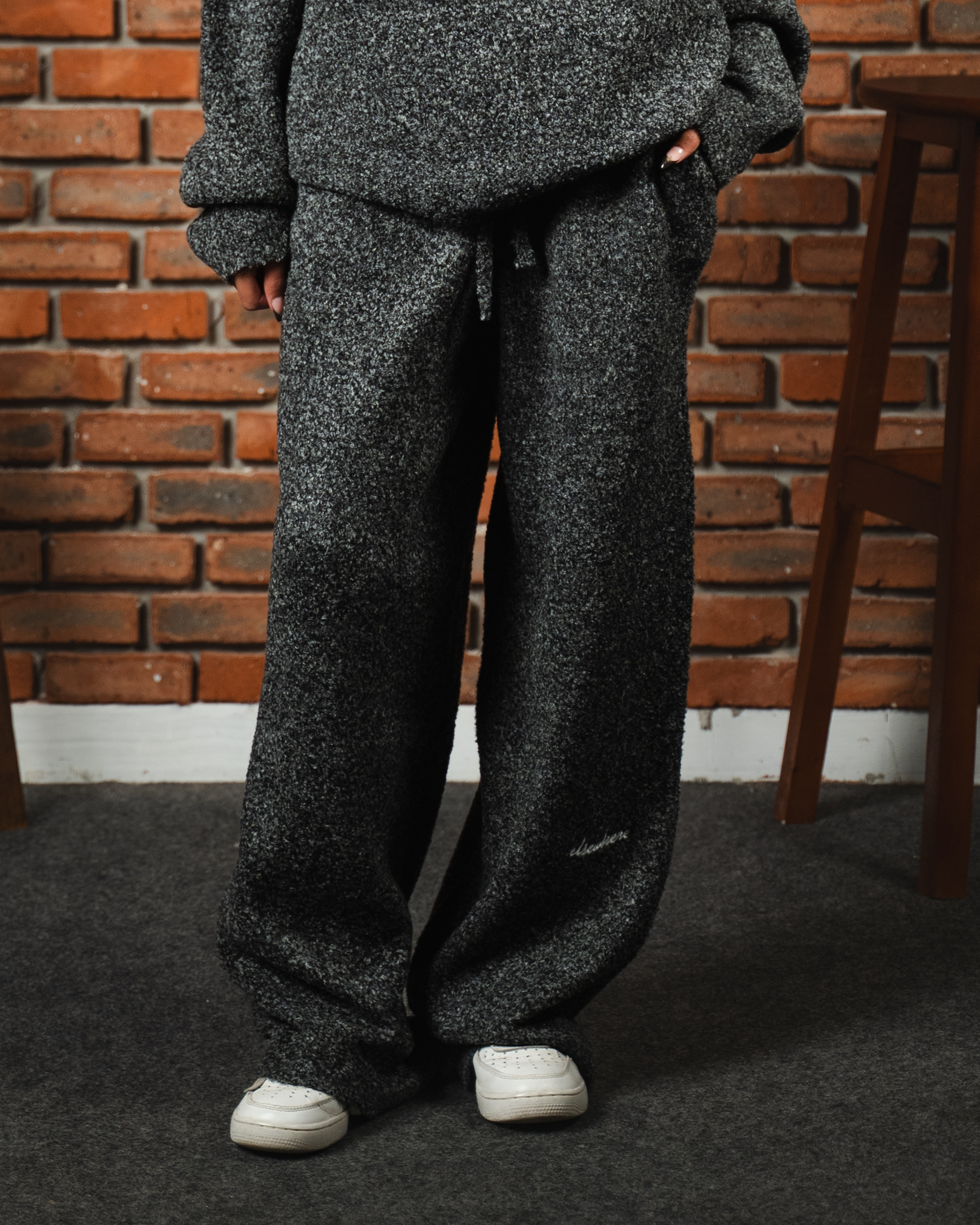 Bouclé Knit Gray Pants