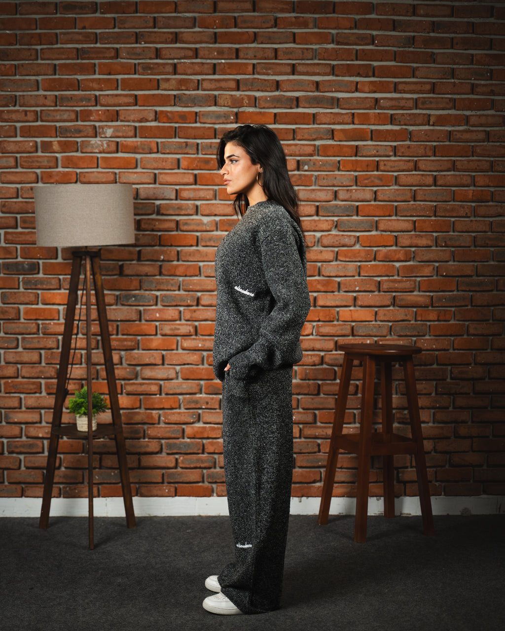 Bouclé Knit Gray Pants