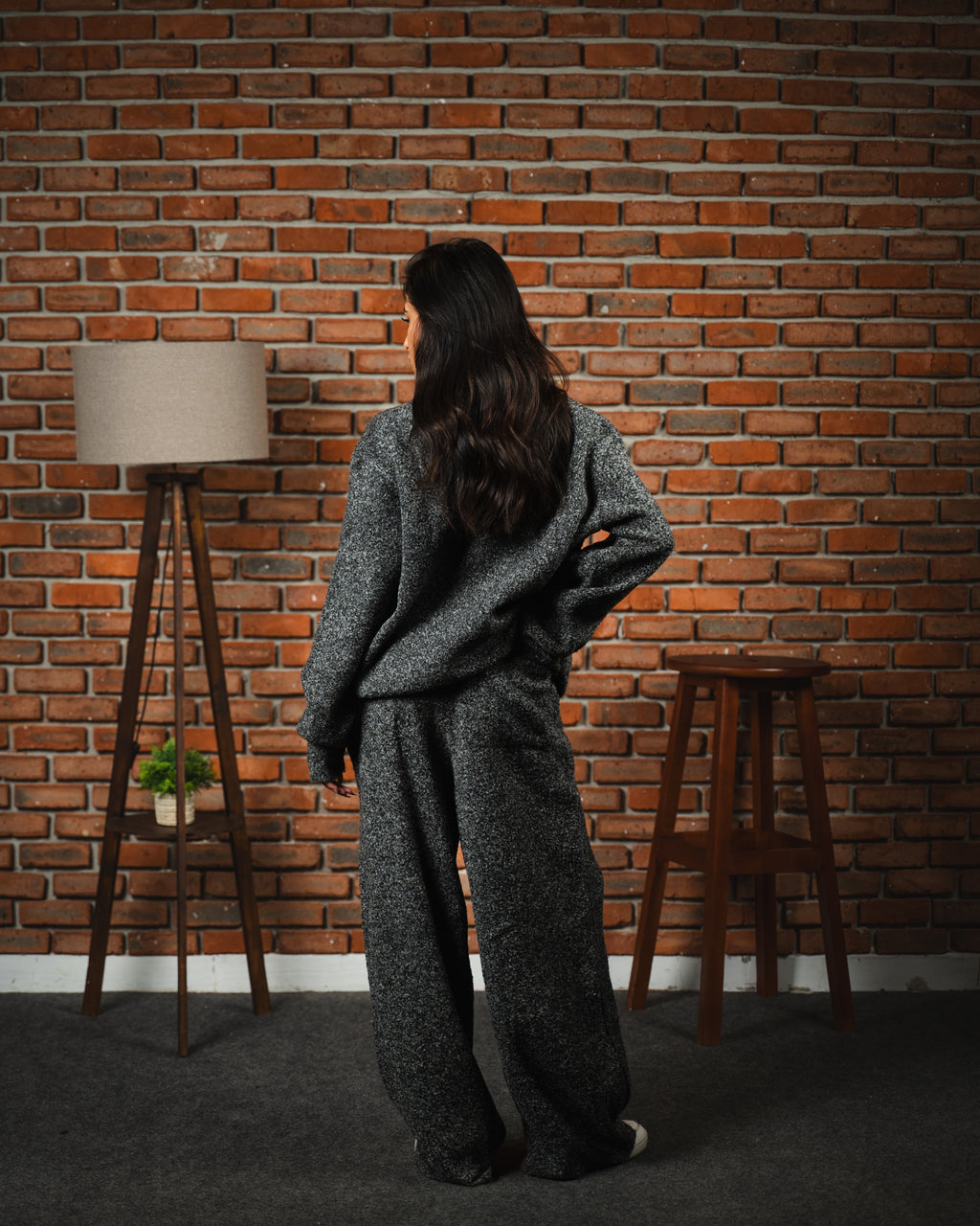 Bouclé Knit Gray Pants