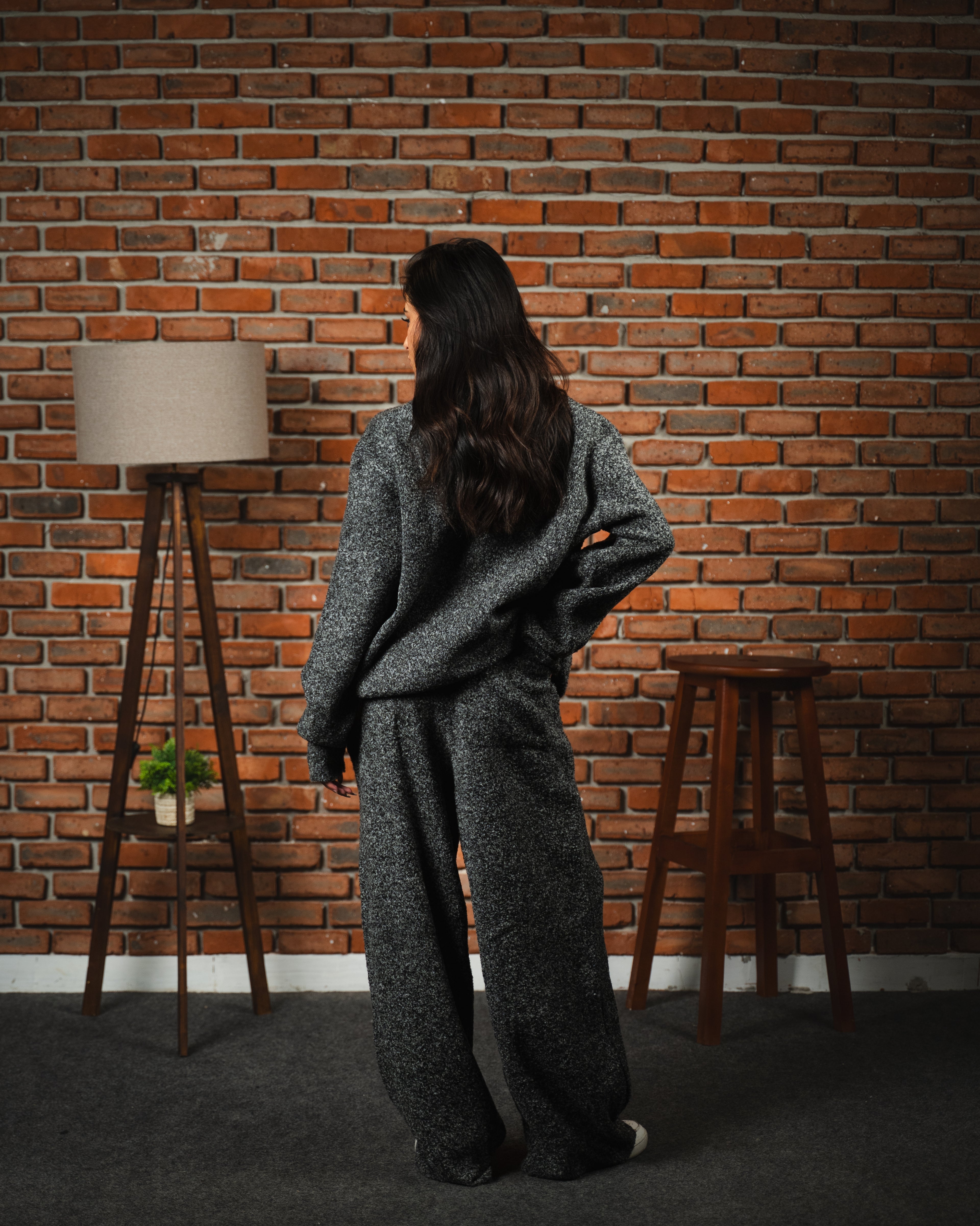 Bouclé Knit Gray Pants