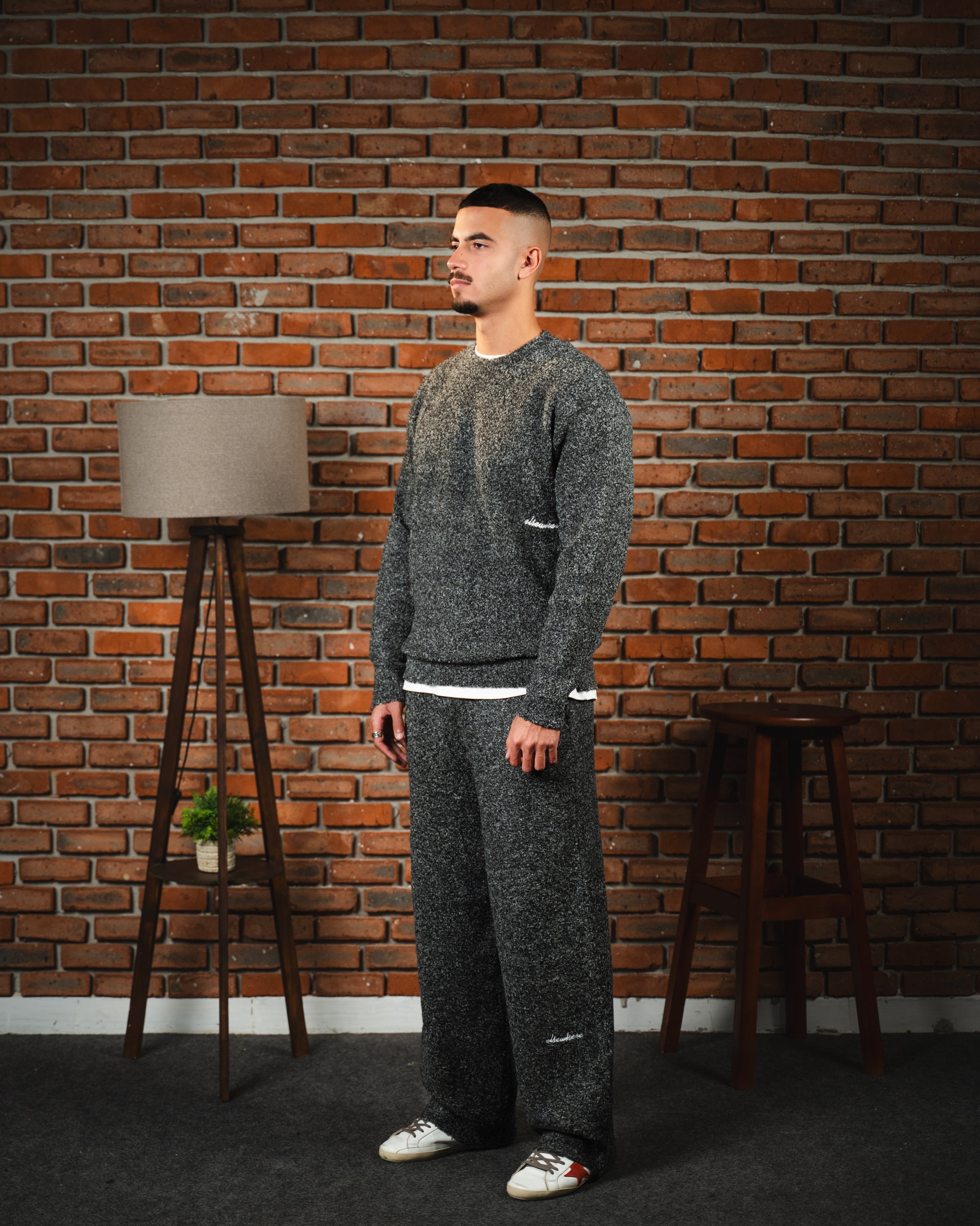 Bouclé Knit Gray Pants