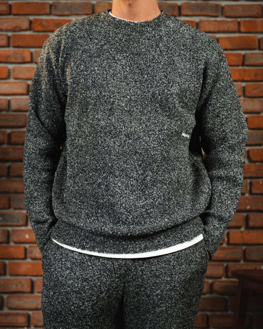 Bouclé Knit Gray Crewneck