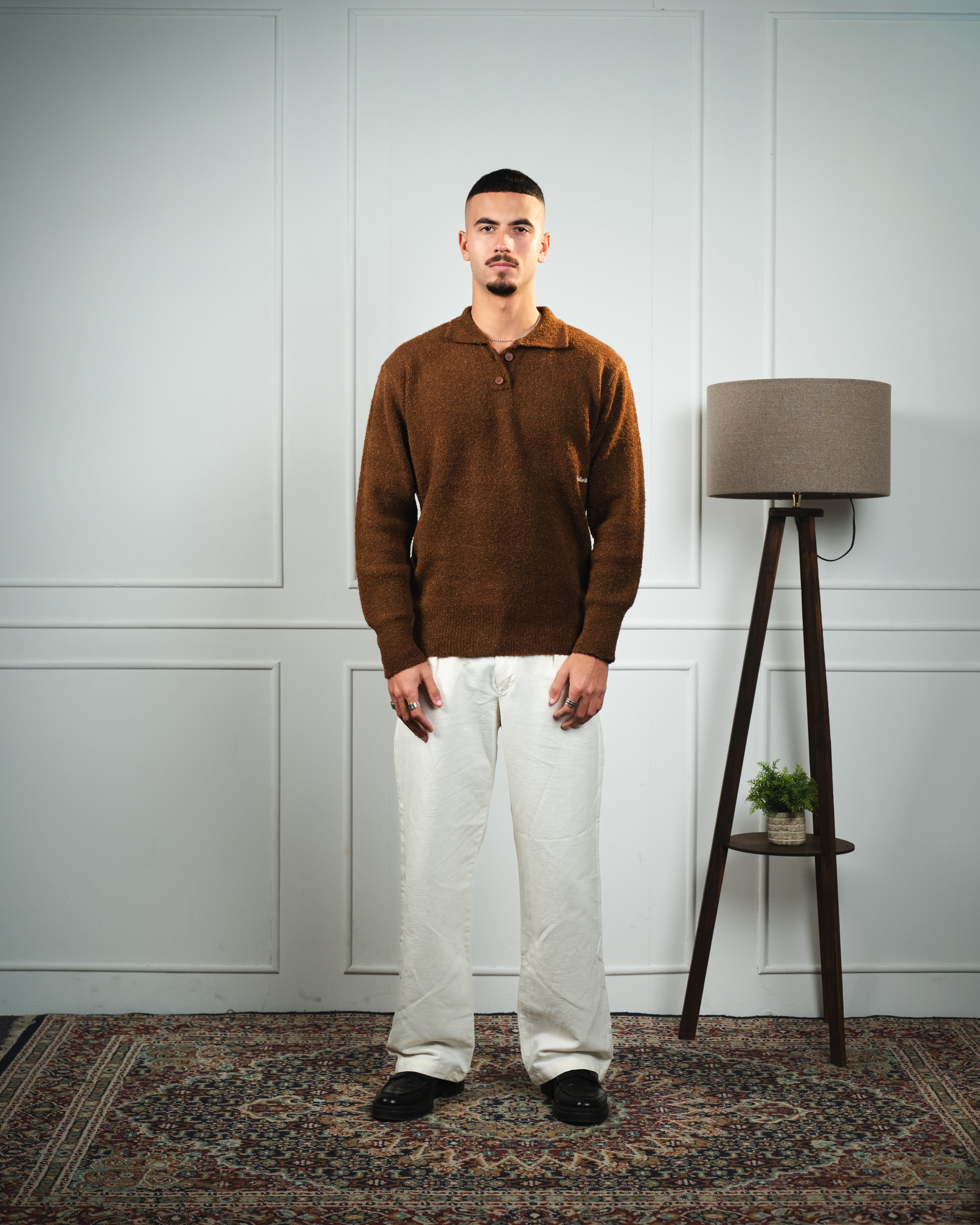 Brown Bouclé Knit Polo