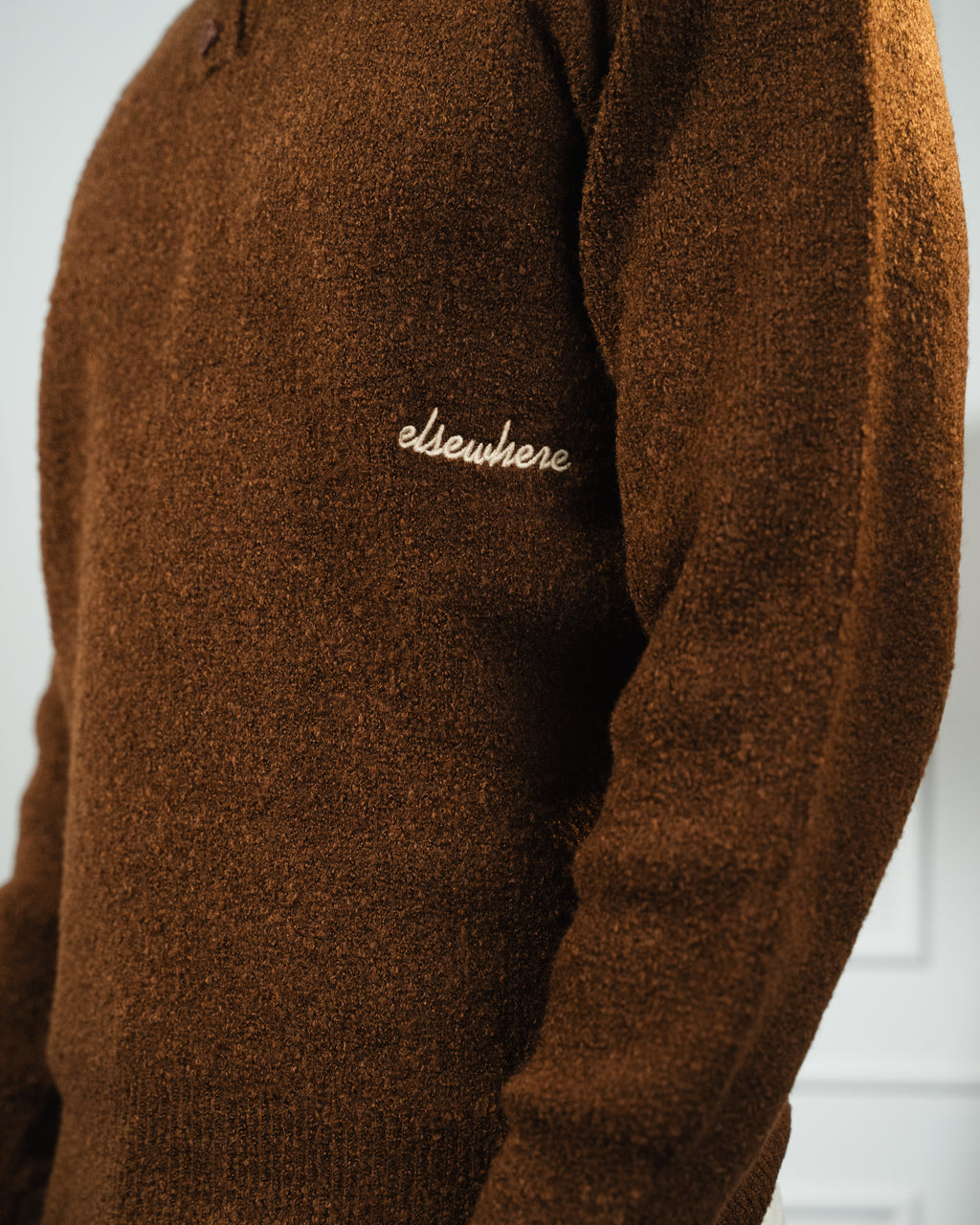 Brown Bouclé Knit Polo