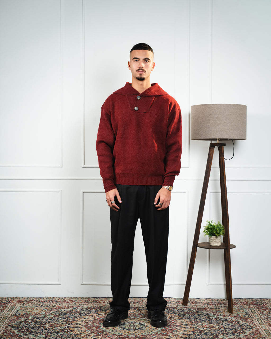 Burgundy Button Collar Knit Sweater