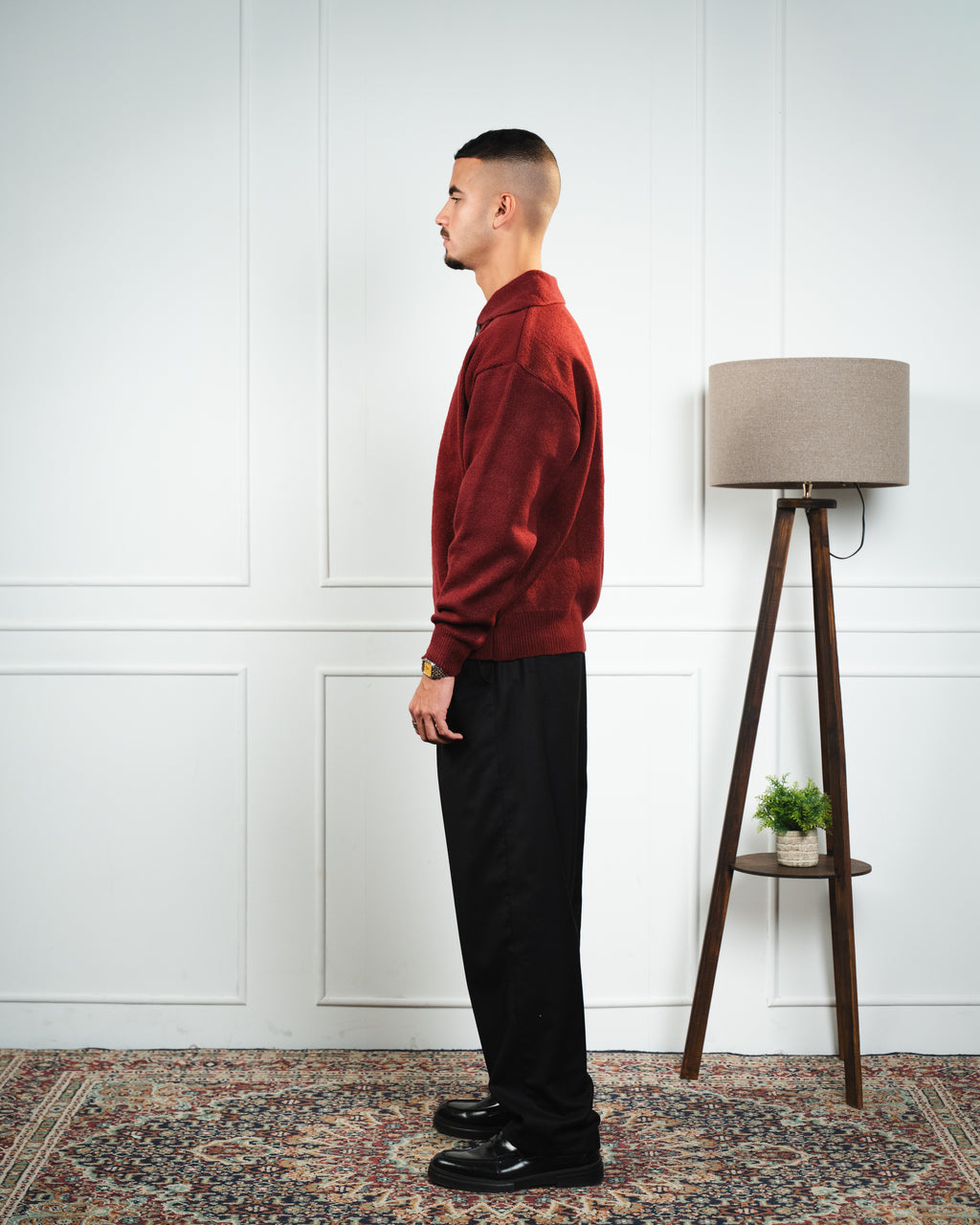 Burgundy Button Collar Knit Sweater