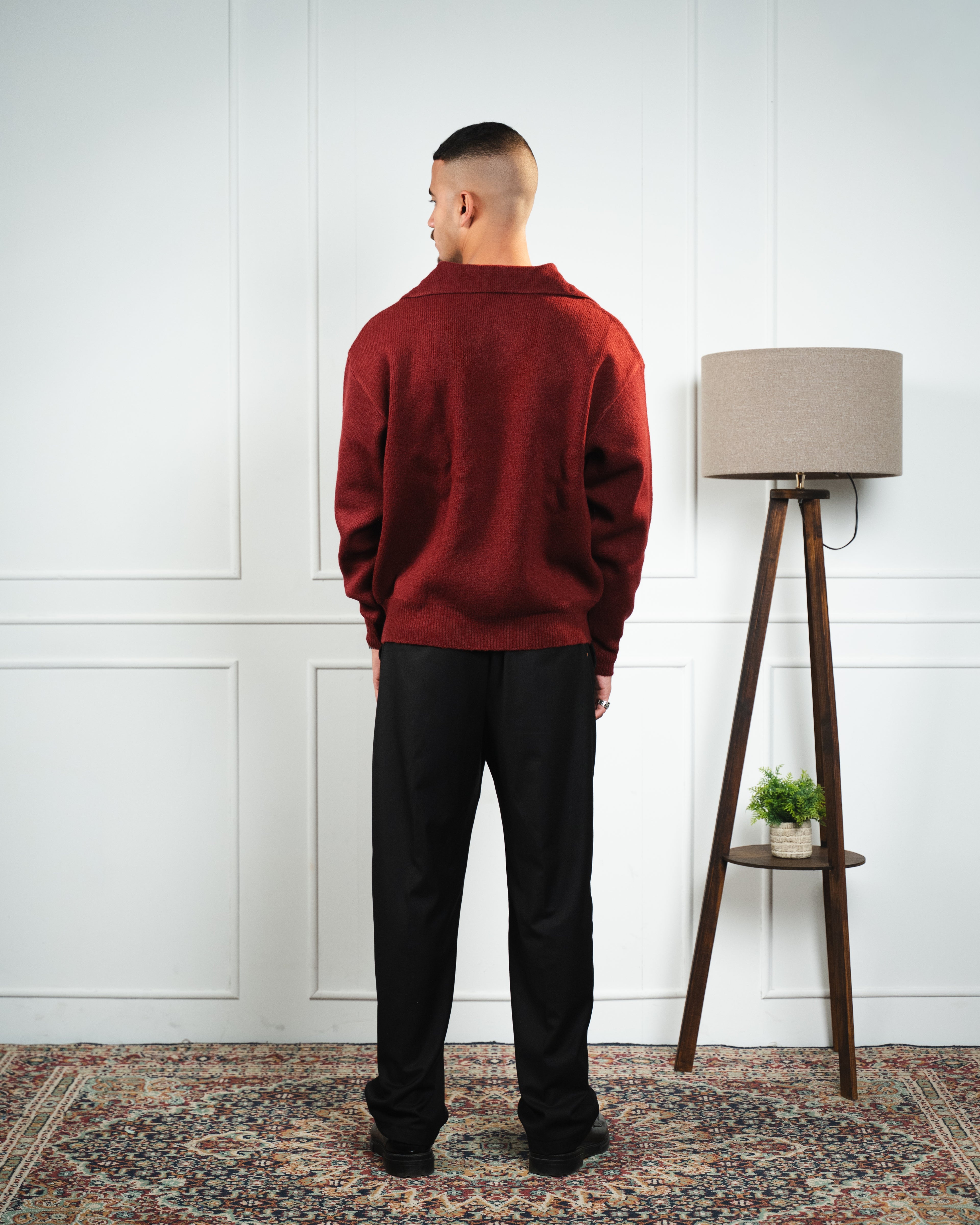 Burgundy Button Collar Knit Sweater