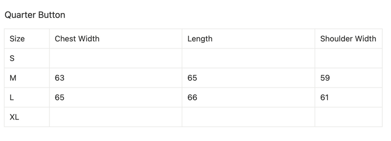 Size chart for Burgundy Button Collar Knit Sweater